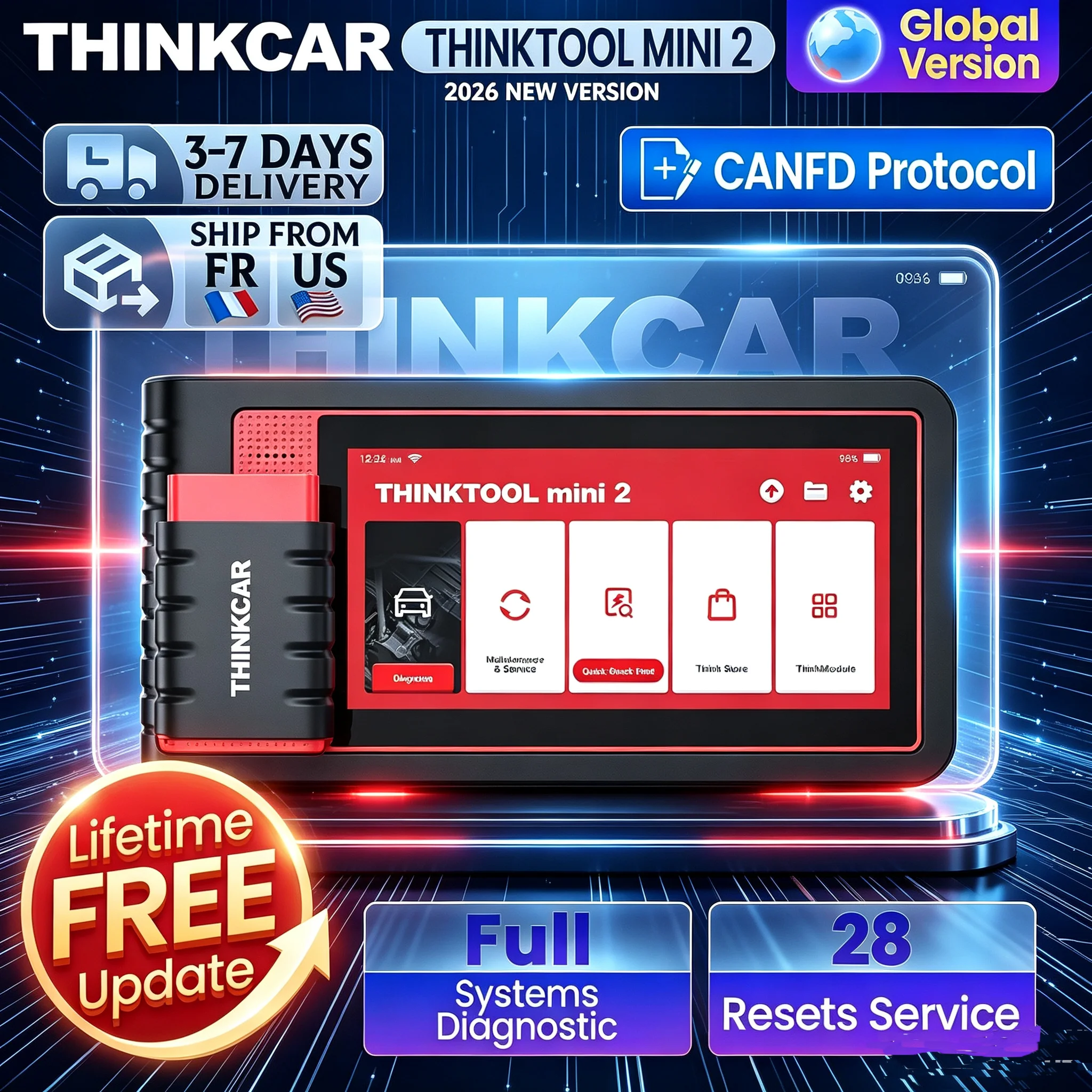 THINKCAR THINKTOOL MINI 2 2026 Car Diagnostic Scanner 2+32GB Bluetooth CANFD Auto OBD2 Scanner with 28 Resets Full System Diagnosis And Free Lifetime Software Upgrade