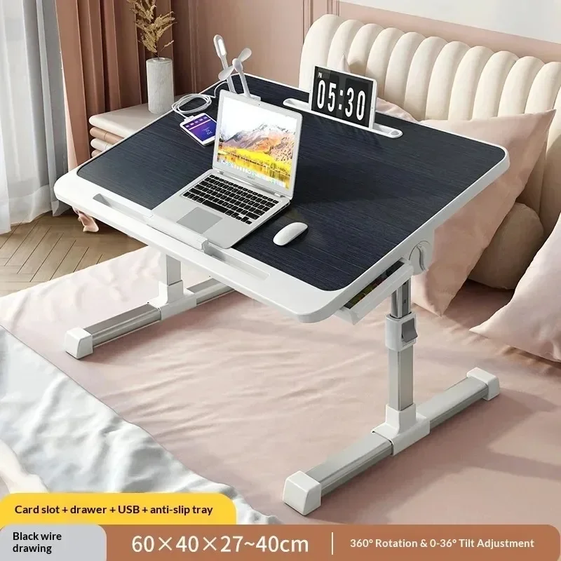 Compact Height Adjustable Student Dormitory Bedroom Office Desk - Portable Folding Laptop Bed Study Table for Computer Workstati