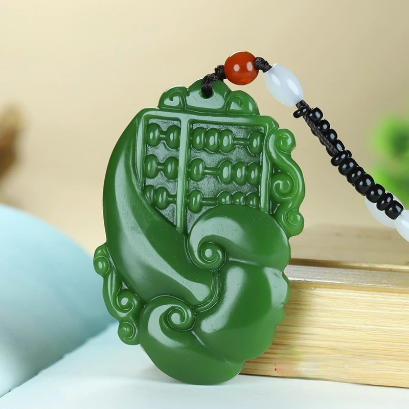 1pc Spinach Green Wishful Abacus Jade Plate Wealth Jade Pendant For Men And Women