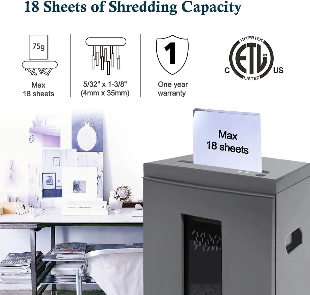 18-Sheet Shredders for Home Office Heavy Duty P-4 Security Level Crosscut Paper Shredder Paper/CD