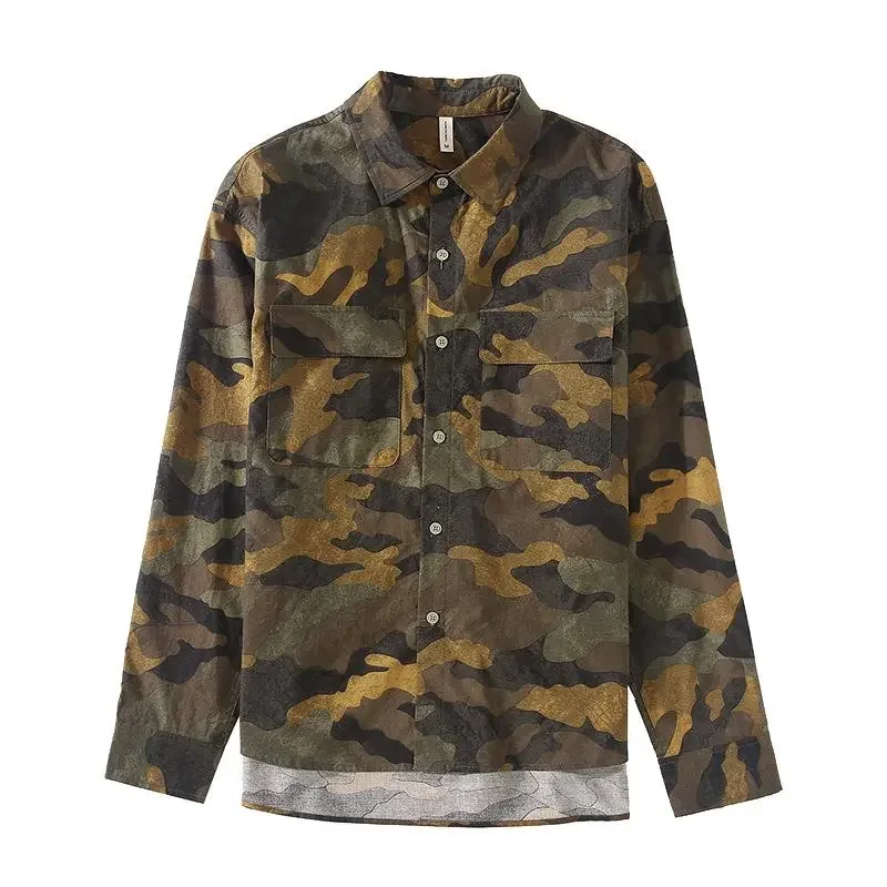 

Осенняя камуфляжная ретро-рубашка в стиле Харадзюку, свободная рабочая одежда, рубашка с длинными рукавами