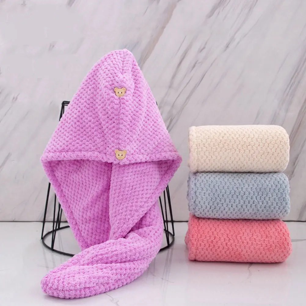 

3pcs Dry Hair Cap Coral Fleece Shower Hats Quick Absorption Turban Towels Lightweight Bath Supplies Hair Drying Wraps Gentle
