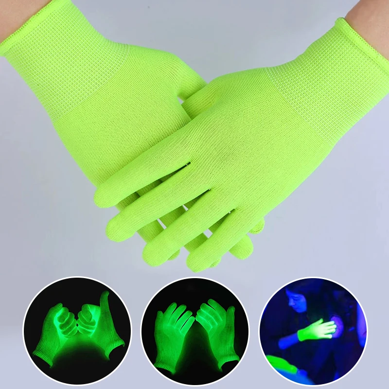 1 пара флуоресцентных зеленых перчаток, светящихся в темноте, перчатки для дискотек, вечерние светящиеся аксессуары, перчатки для декора атмосферы
