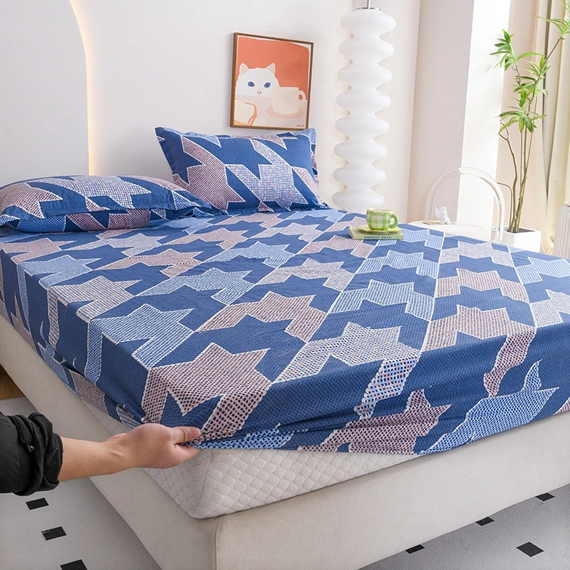 Set di lenzuola con angoli con motivo geometrico irregolare blu, biancheria da letto morbida e delicata sulla pelle con federe, copriletto per camera da letto per bambini adulti