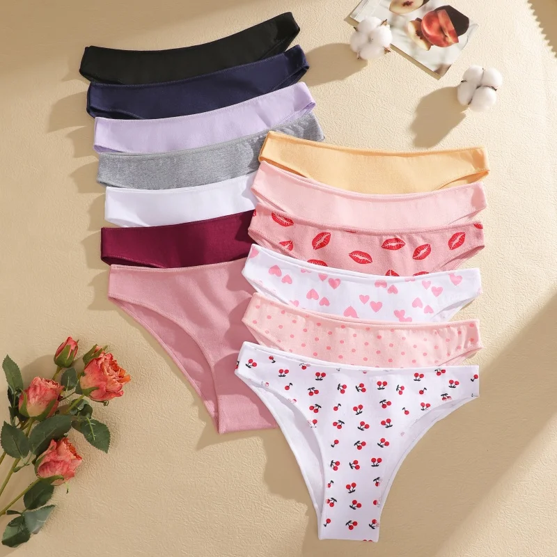 4-teiliges Set Damen Baumwoll-Slips Sexy Niedriggeschnittene Unterhosen Atmungsaktive Unterwäsche für Frauen Dehnbare Slips in Unifarben – Detail 25