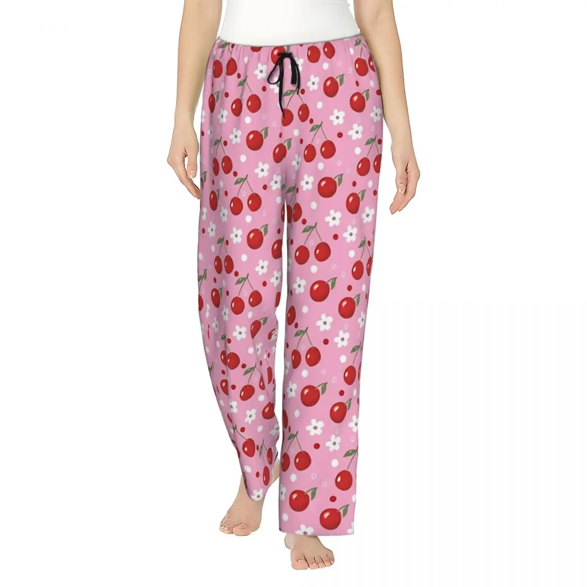 

Pretty Summer Cherry Women's Lounge Pants with Pockets Pink Bow Cherry Pattern Pajama Pants Home Sleep Bottoms