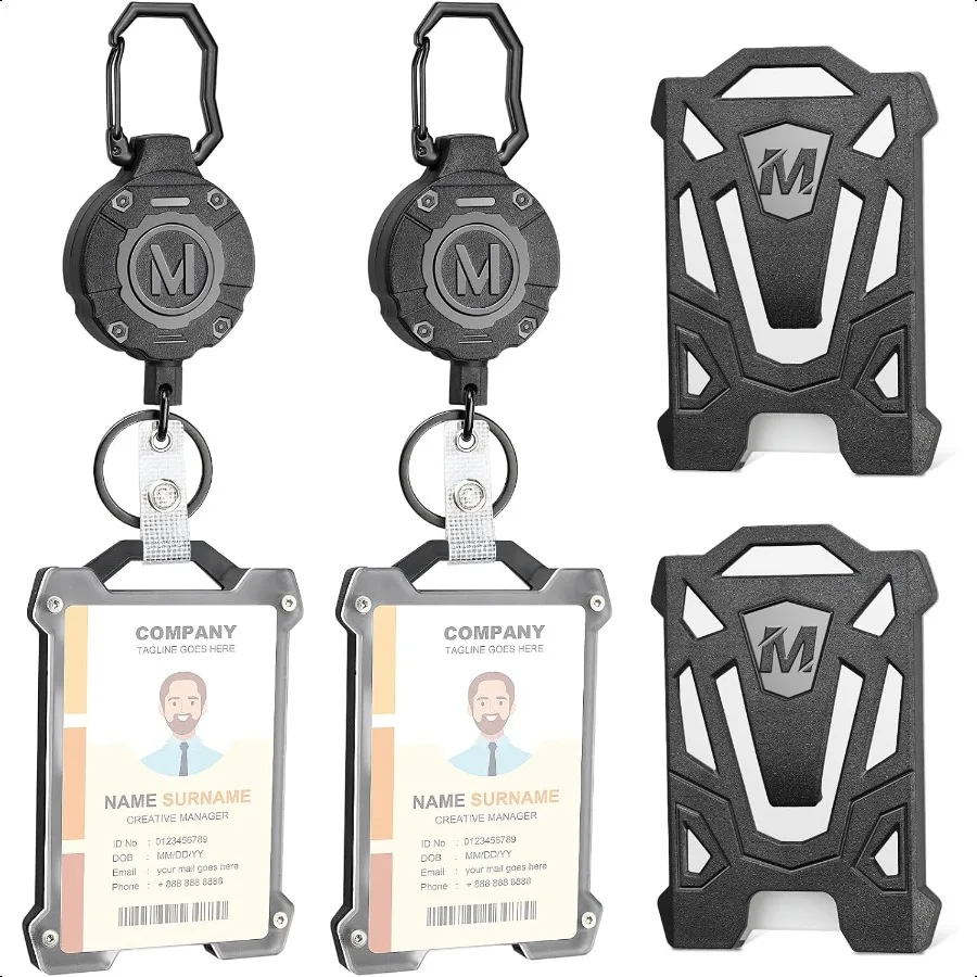 

2 Pack Heavy Duty Retractable Keychain with Tactical ID Card Holder Badge Reel 31.5' Retractable 9.0 oz