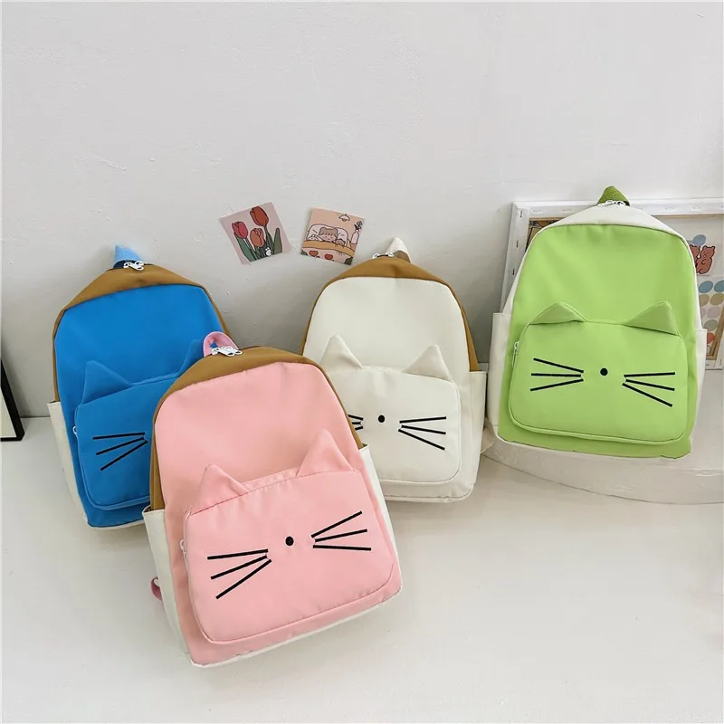 

Cartoon Cute Cat Children's Backpack 2024 Fashionable Contrast Color Kindergarten Girl School Bag Minimalist Travel Kid's Bags