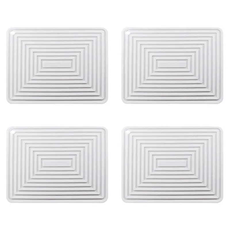 ABVT-4X Large Silicone Pot Holder Square Thick Heat Insulation Pad Non-Slip Corrugated Kitchen Table Mat(White)