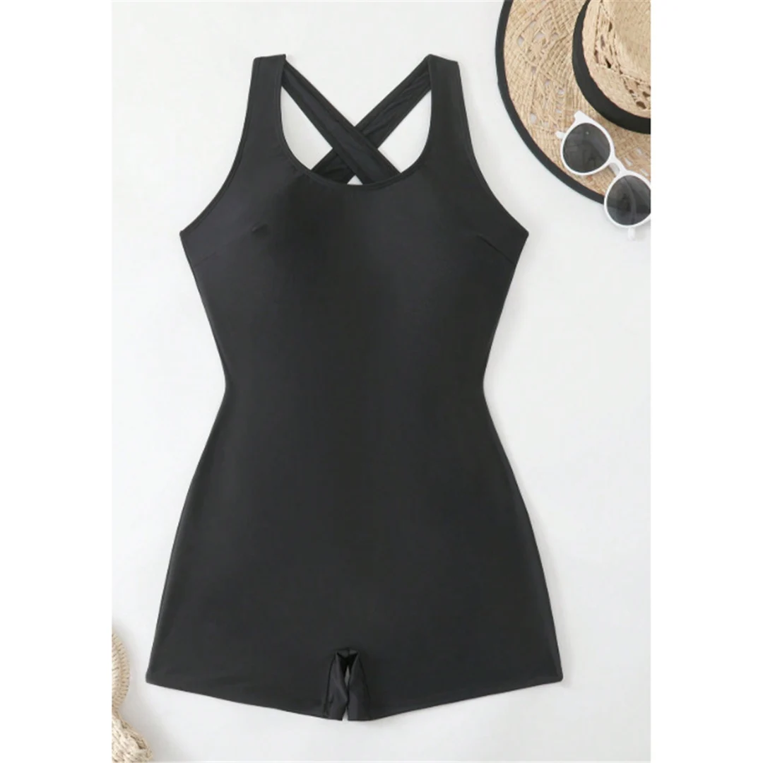 S - XL Schwarzer einteiliger Badeanzug, neu geschnitten, mit ausgeschnittenem Rücken, Surfanzug, Damen-Badebekleidung, Shorts, Badeanzug, Badebekleidung, Badeanzug V7858 – Detail 9