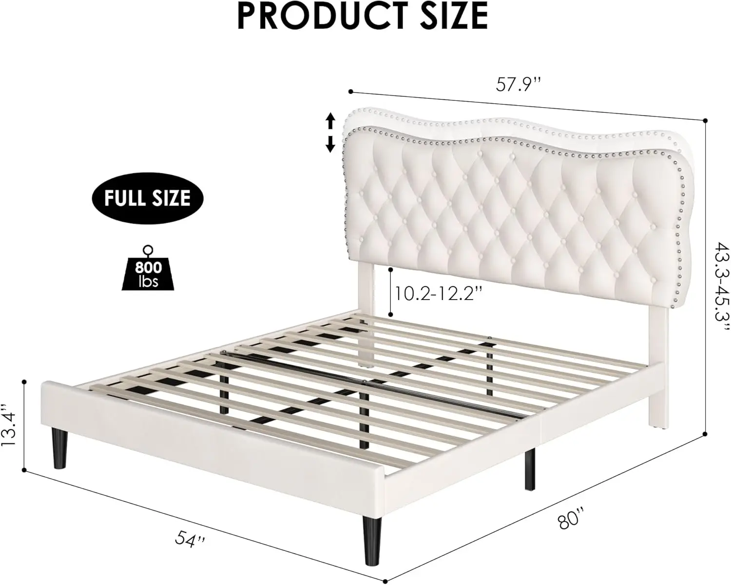 NEW Full Size Bed Frame, Velvet Upholstered Platform Bed Frame with Adjustable Headboard, Diamond Tufted Mattress Foundation