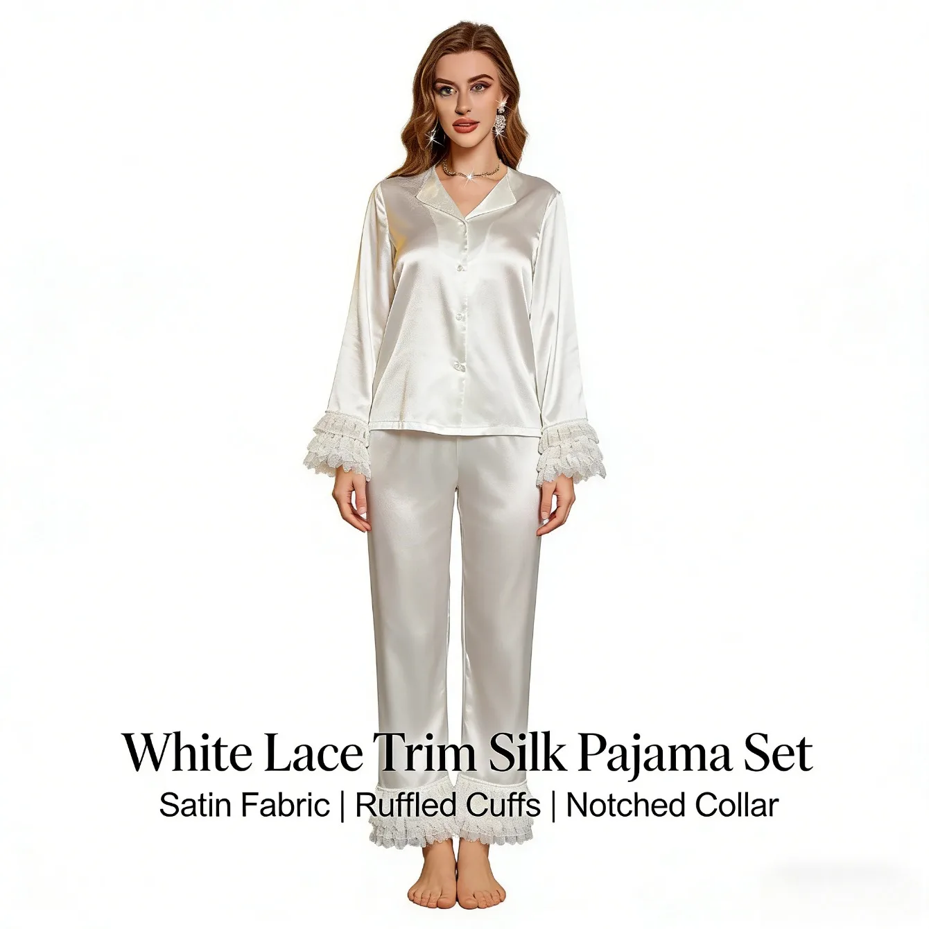 

Женские атласные пижамы с длинными рукавами в европейском и американском стиле, изысканное кружево, домашний комфорт, несколько размеров