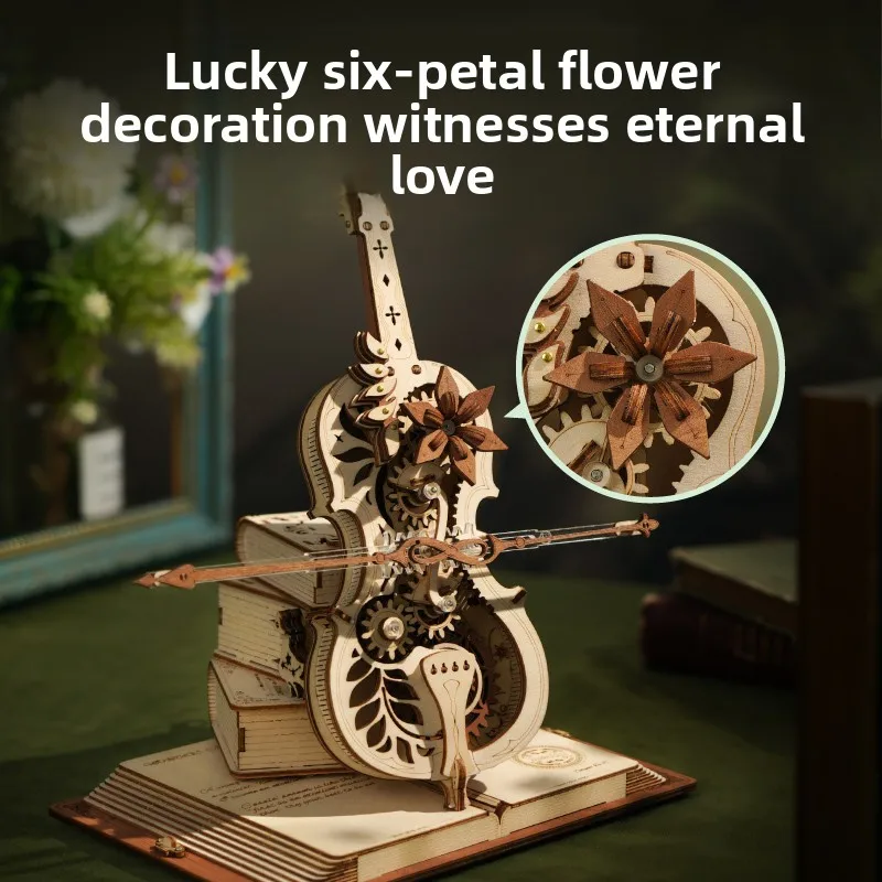 

Cello music box music box handmade birthday gift girl wooden assembly puzzle New Year's gift