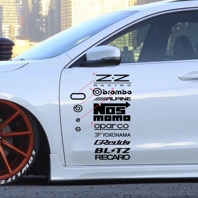 10Pcs Car Racing Sponsor Stickers Set Reflective Automobile Door Window Decor Vinyl Stickers Decals Kit