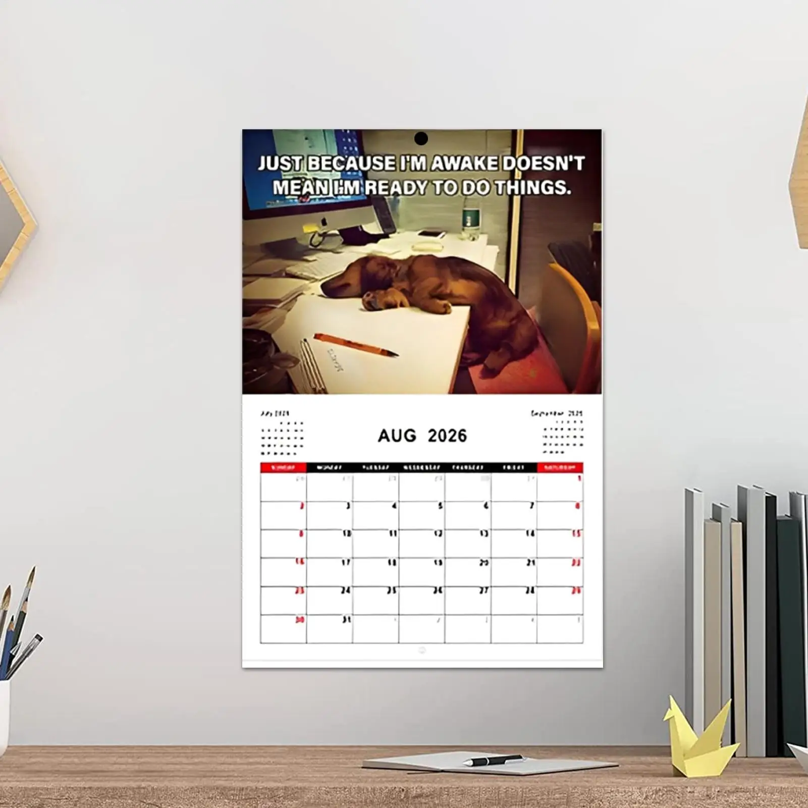Calendario da parete mensile Calendario fotografico per cuccioli divertenti Creativo 2026 Planner per cani da lavoro per l'organizzazione della tavola Pianificazione sul posto di lavoro