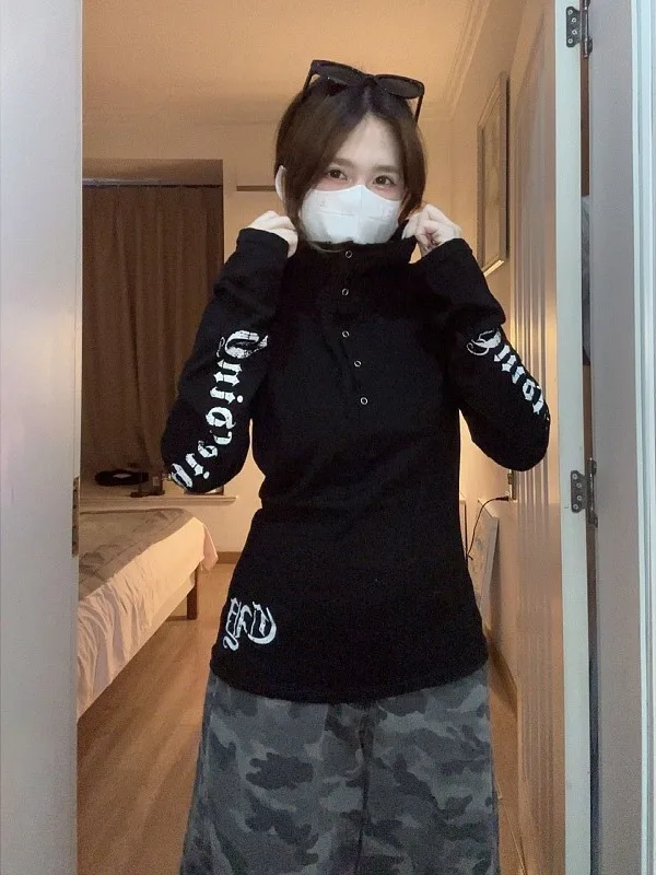 Damska bluza z kapturem plus size, casualowa, w stylu amerykańskim, z długim rękawem, jesienna, modna, wyszczuplająca, elegancka, do pracy, z nadrukiem.