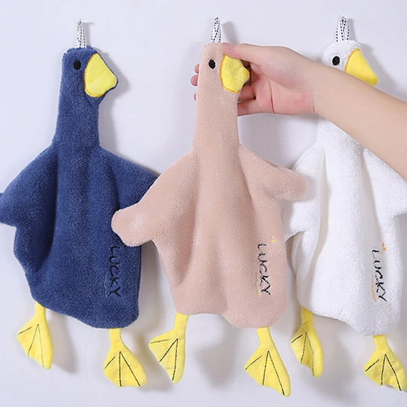 Funny Cartoon Animal Duck for Turtle Penguin Chick Lovely Wipe Towel Super Absorbent Soft Coral Fleece Hanging Hands Tow