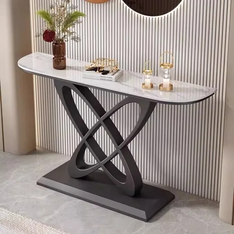 طاولة مدخل بلاطة صخرية فاخرة خفيفة إيطالية، طاولة تخزين على الحائط، شريط طويل، منصة مدخل راقية