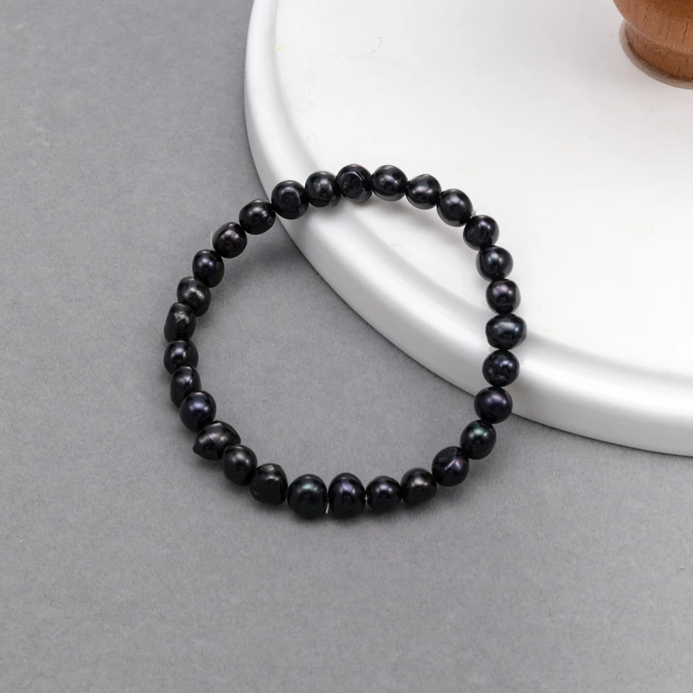 

AAA Grade Black Freshwater Pearl Bracelet 5-6mm Beads 18cm Length Stretch Adjustable Bracelet for Women Mother's Day Gift