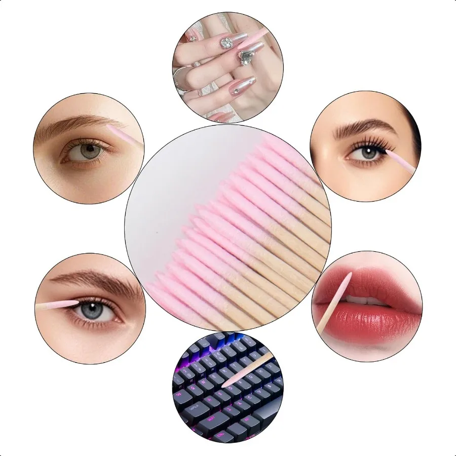 500pcs  Micro Applicators BrushCotton Swabs Pointed Tip Tattoo Permanent plies Makeup Cosmetic Applicator Sticks Pink Long doub