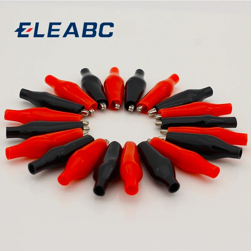 20pcs/lot 28MM Metal Alligator Clip G98 Crocodile Electrical Clamp for Testing Probe Meter Black and Red with Plastic Boot