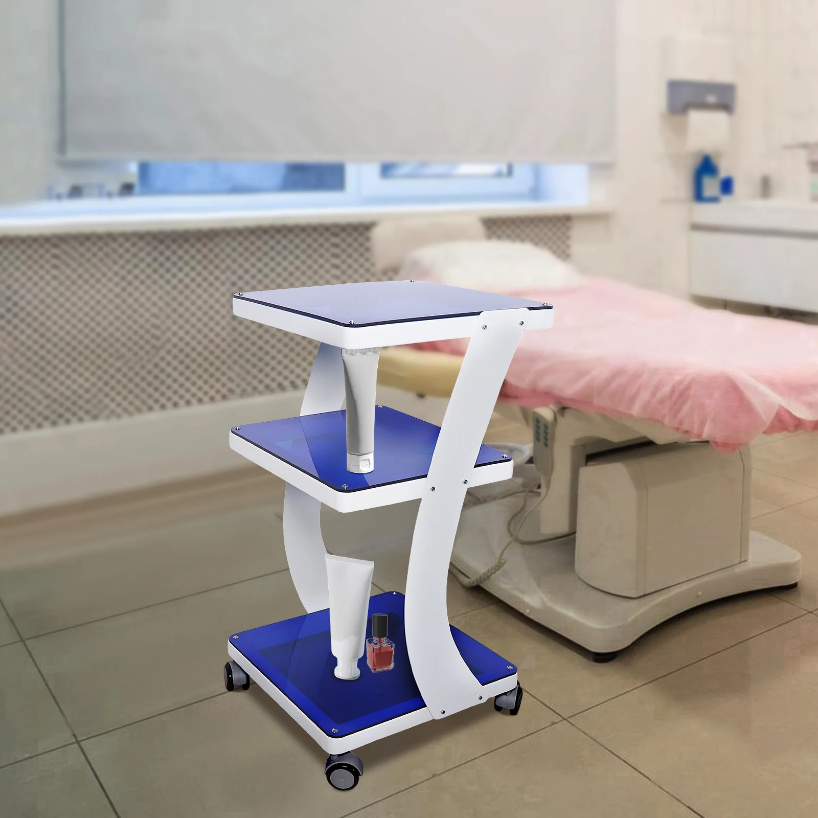 

Мобильная 3-ярусная тележка для хранения из листового металла на колесиках для больниц, офисов, спален