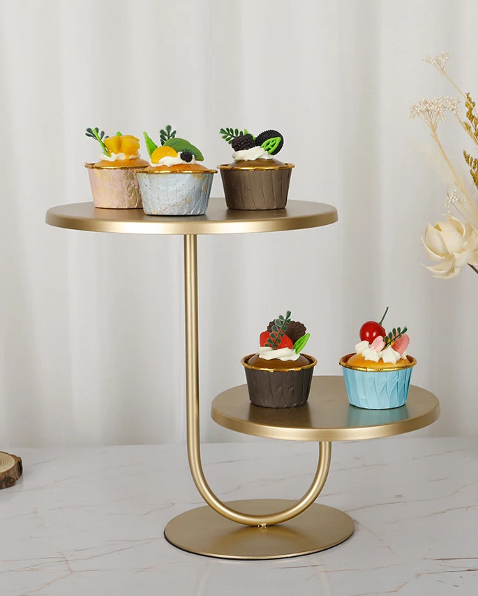 3-Lagen Taartstandaard - Roestvrij Staal, Gouden Coating | Voor Cupcakes, Desserts En Feesten | Tot 33 Cm Hoog