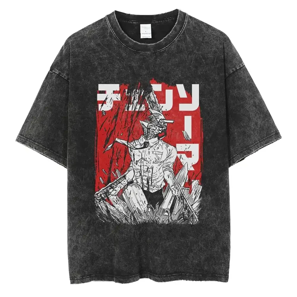 

2025 Chainsaw Man Retro Chainsaw T-shirt Anime Shirt Vintage Men's T-shirt Pure Cotton Leisure Sports Harajuku Summer New 2025