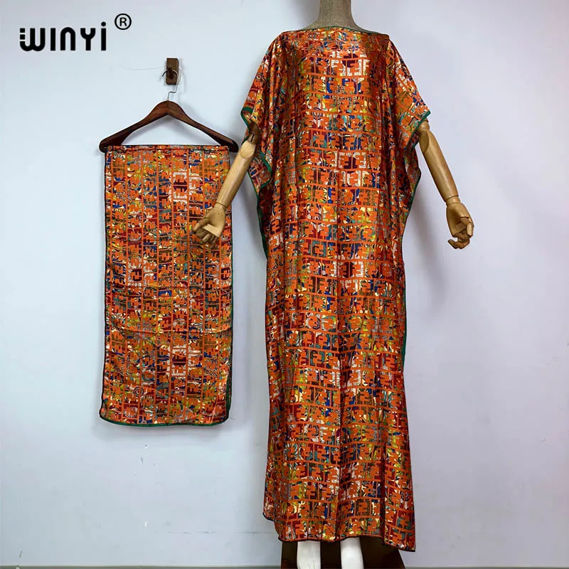 WINYI new summer boho print african dresses for woman Muslim Dashiki Caftan holiday Design With belt evening dress party abayas