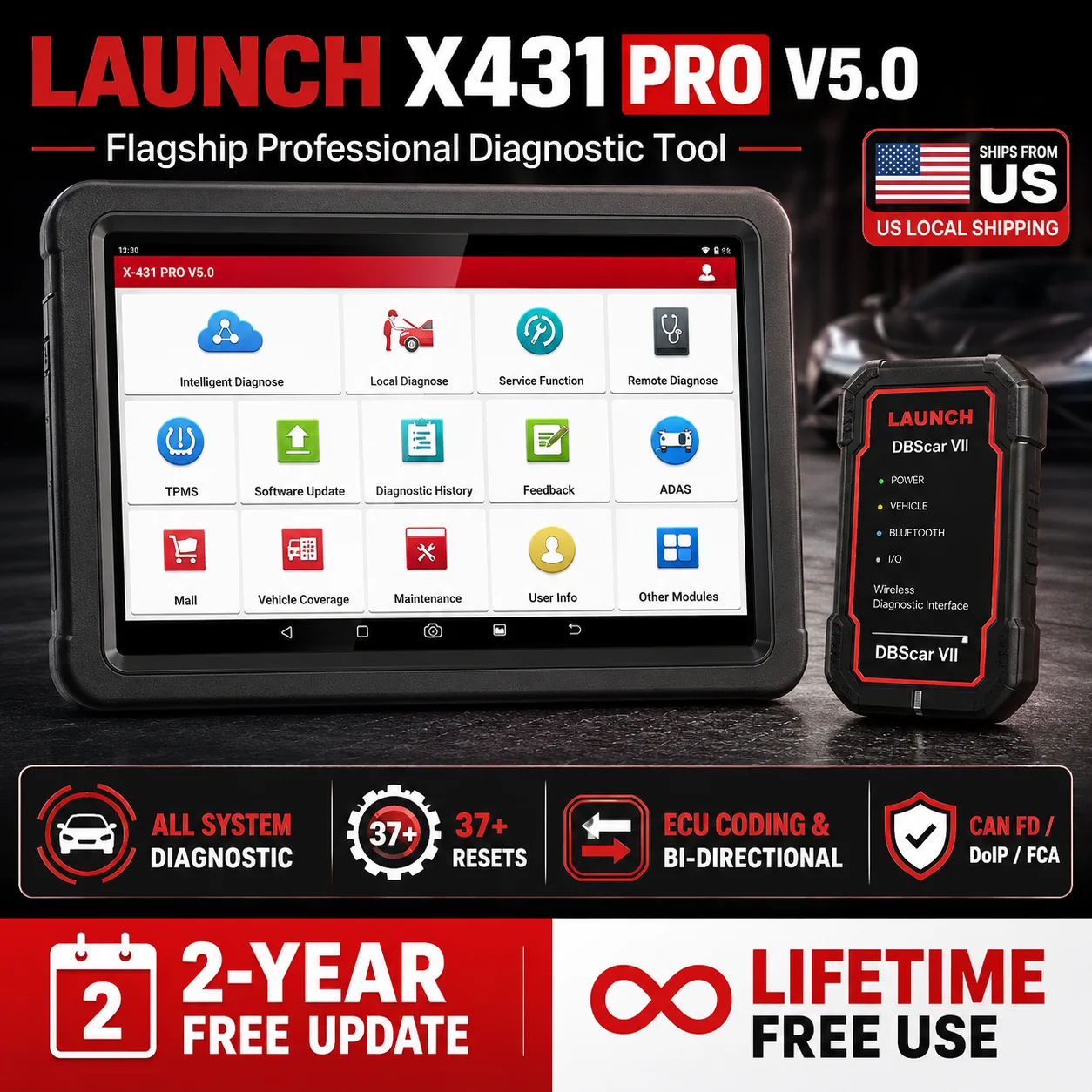 X-431 PROS V 5.0 LAUNCH Car Diagnostic Tool Auto Automotive Tool OBD2 Scanner Scan Diagnosis 2 Years Free Update VS X431 PRO V