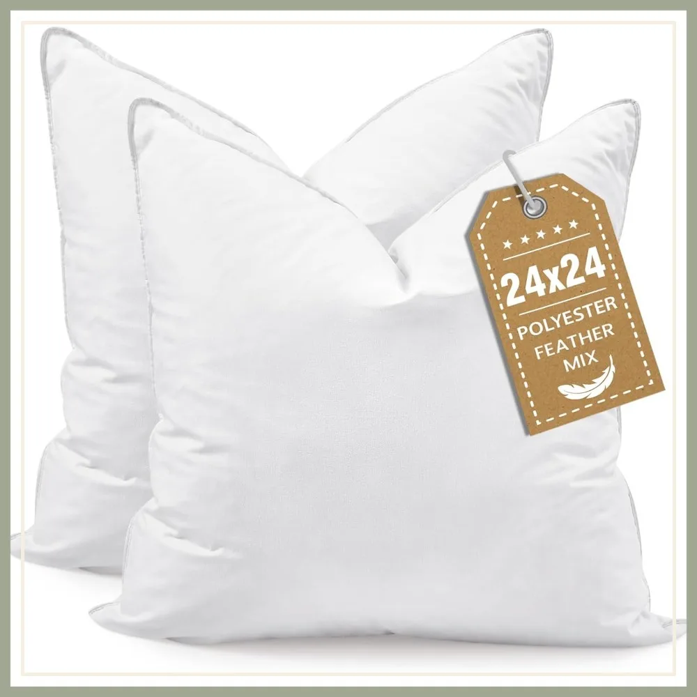 

Euro Throw Pillow Inserts 24x24, Down Alternative Set of 2, Decorative Square White Pillow for Couch Bed Dorm Sofa