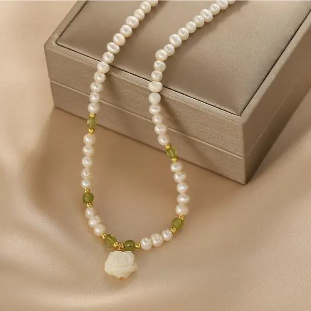 100% Natural Freshwater Pearl Trendy Rose Flower 14K Gold Filled Female Pendant Necklace Jewelry Women Short Chain Birthday Gift