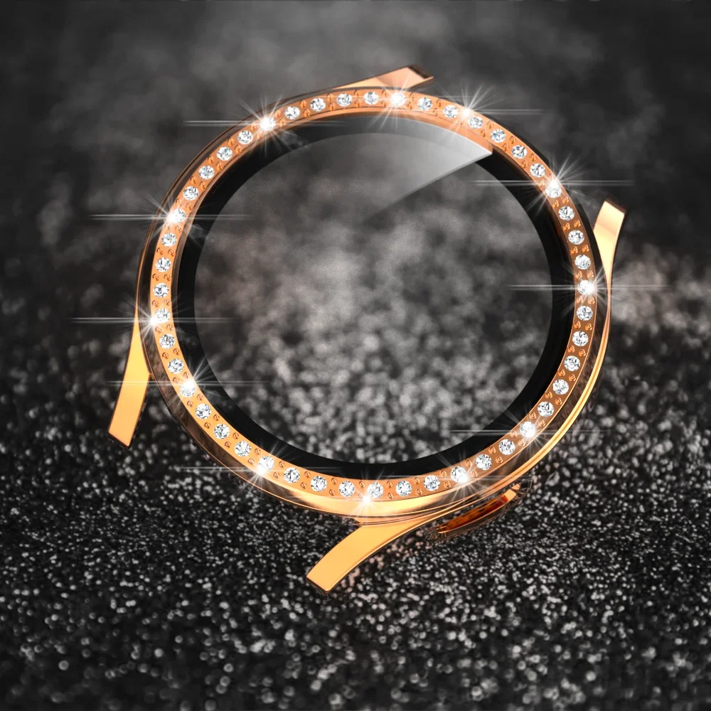 Vetro+Custodia per Samsung Galaxy Watch 4 5 Pellicola salvaschermo 44mm 40mm, Cover protettiva per paraurti in cristallo bling con pellicola per donna