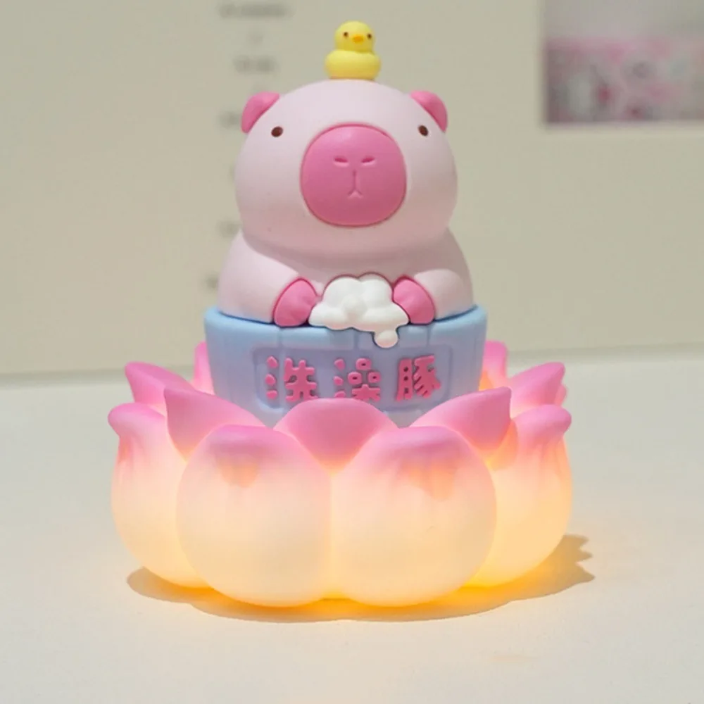 Lotus Base Capybara Figure Toys Figure with Lights Simulation Capibara Model Cute Cartoon Capybara Animals Figures Kid Toy