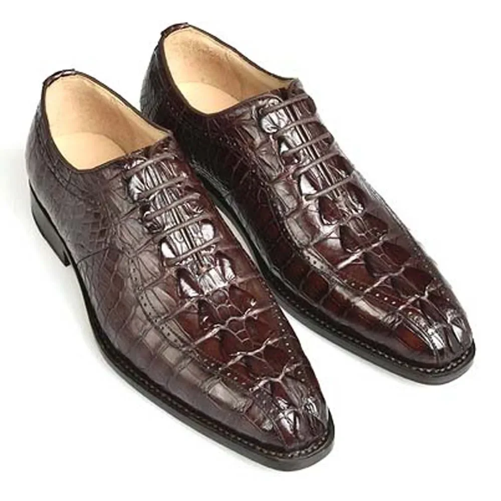 eyugaoduannanxie new 2025 crocodile  Men shoes  Pure manual crocodile tail  Real leather shoes  business male