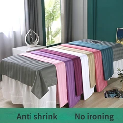 Funda de algodón mercerizado a rayas para mesa de masaje, sábana para salón de belleza, SPA, transpirable, con/sin agujero, 4 tamaños