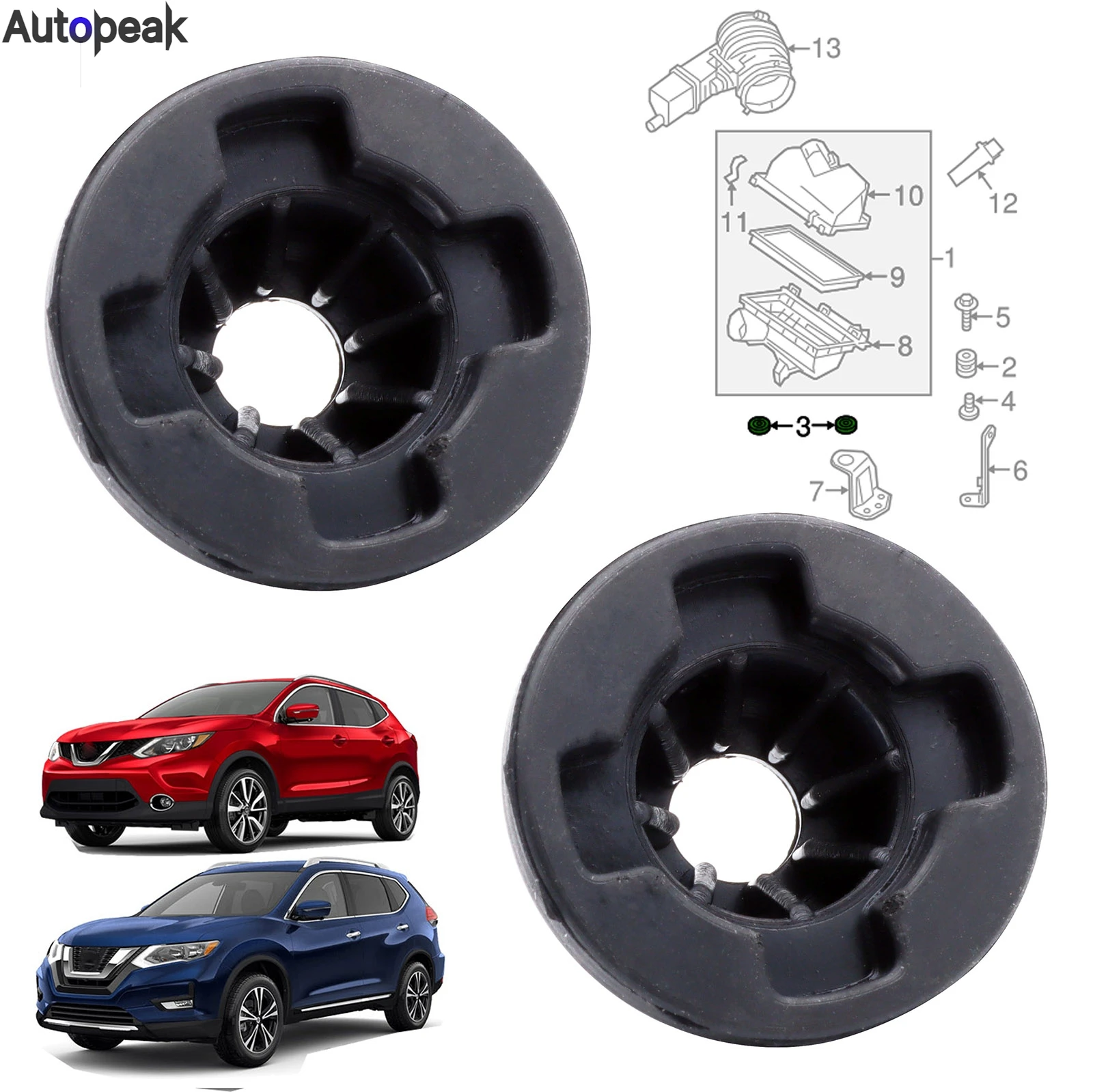 2x Mount Rubber Bushing For Nissan XTrail Qashqai Rogue Sport T30 T31 T32 J10 J11 Air Cleaner Filter Box Assembly Buffer Cushion