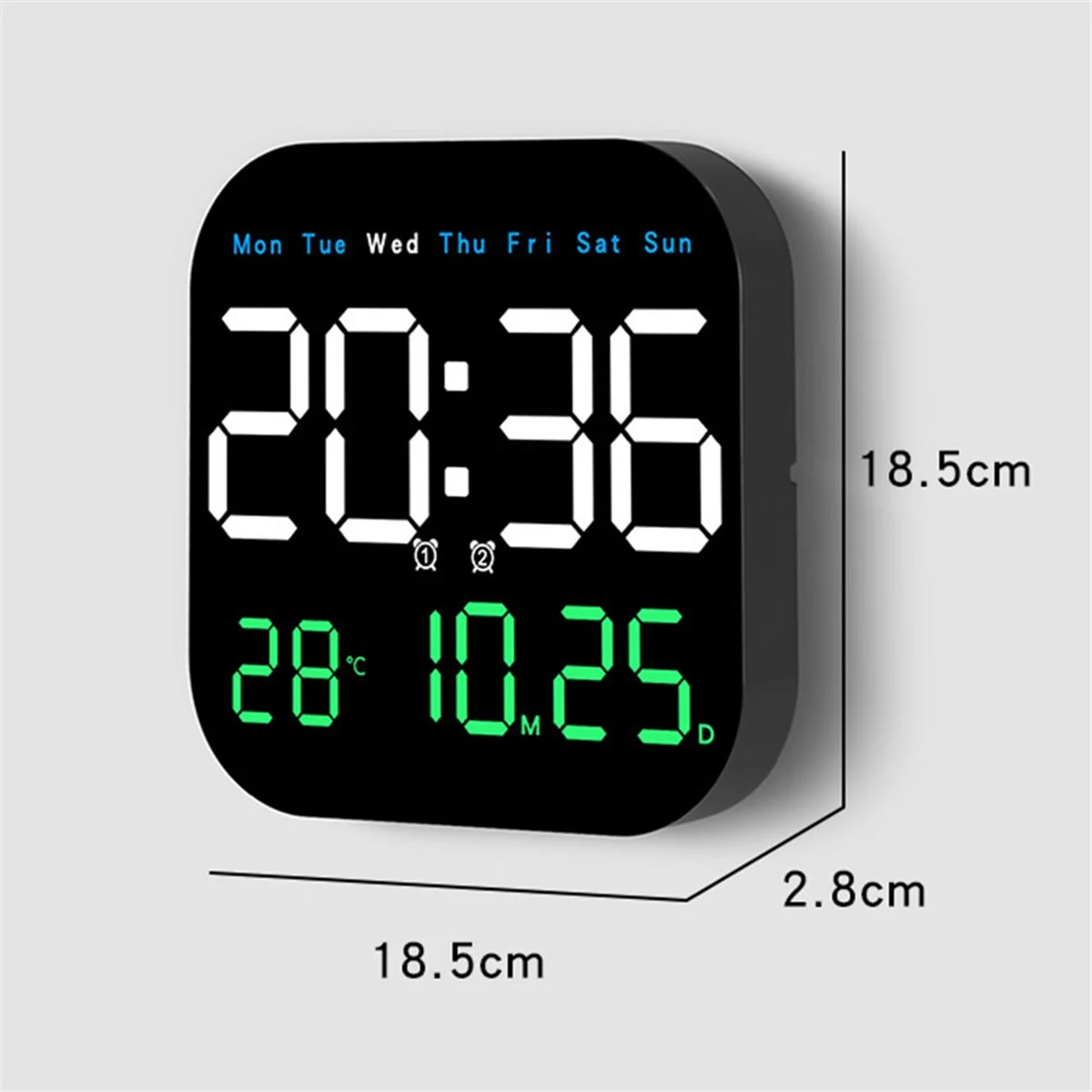 Digital Wall Clocks Temperature Date Week Dispaly Electronic Table Clock 12/24H Wall-Mounted LED Alarm Clock Remote,C