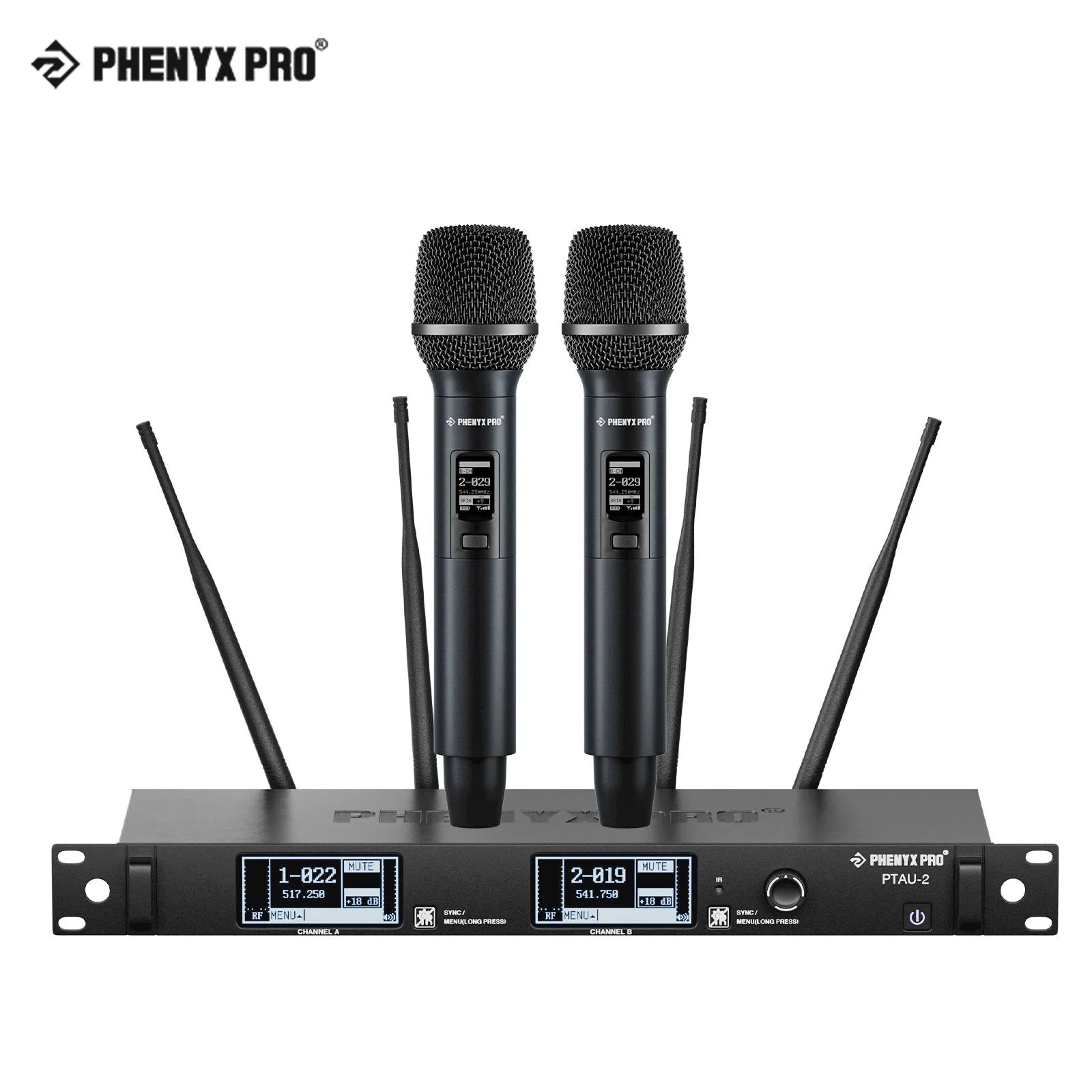 

New Phenyx Pro PTAU-2 True Diversity Wireless Microphone System w/ ID Lock, Auto Scan, Cordless Mics for DJ, Karaoke