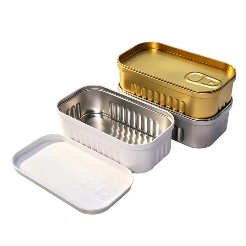 1PCS Sardine Can Shaped Storage Tin Box Portable Tinplate Material Sealed Jar With Lid For Storing Small Items Household Goods