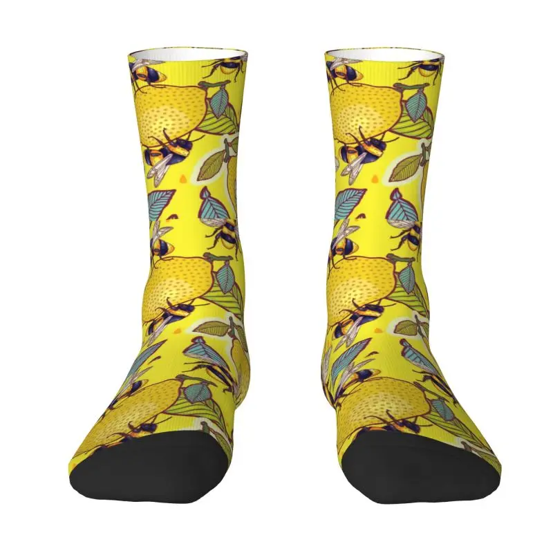 

Cute Yellow Lemon And Bee Garden Socks Women Men Warm 3D Print Honeybee Basketball Sports Crew Socks