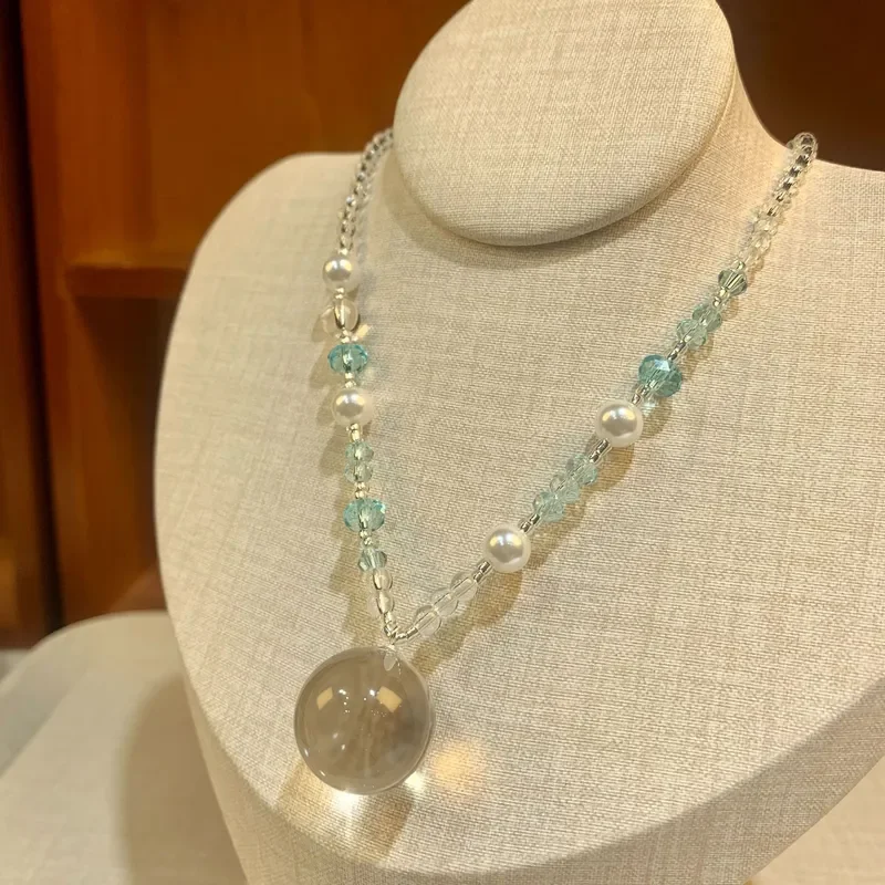 Crystal Necklace Summer ins Niche Design Versatile Accessories Small Fresh Full Body 18MM White Crystal Sweater Chain