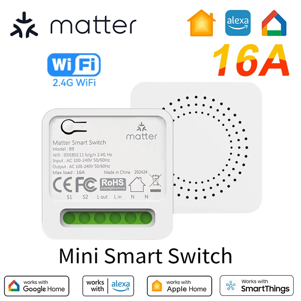 

Matter WiFi Smart Switch 16A Smart Light Switch Smart Home Automation Relay Module Works with Alexa Google Homekit Smartthings