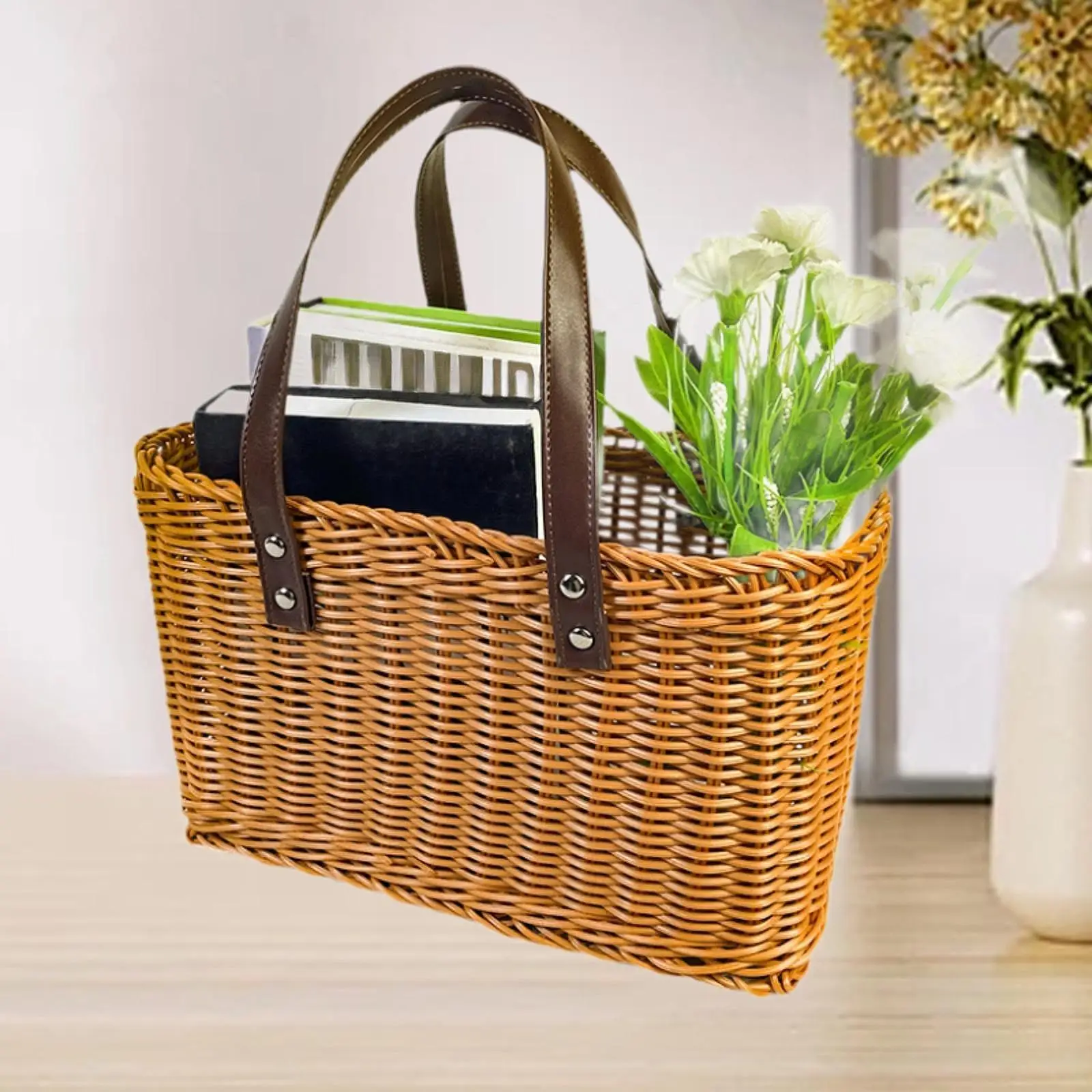 Woven Basket Woven Grocery Bag Market Basket Bag for Beach Travel Kitchen