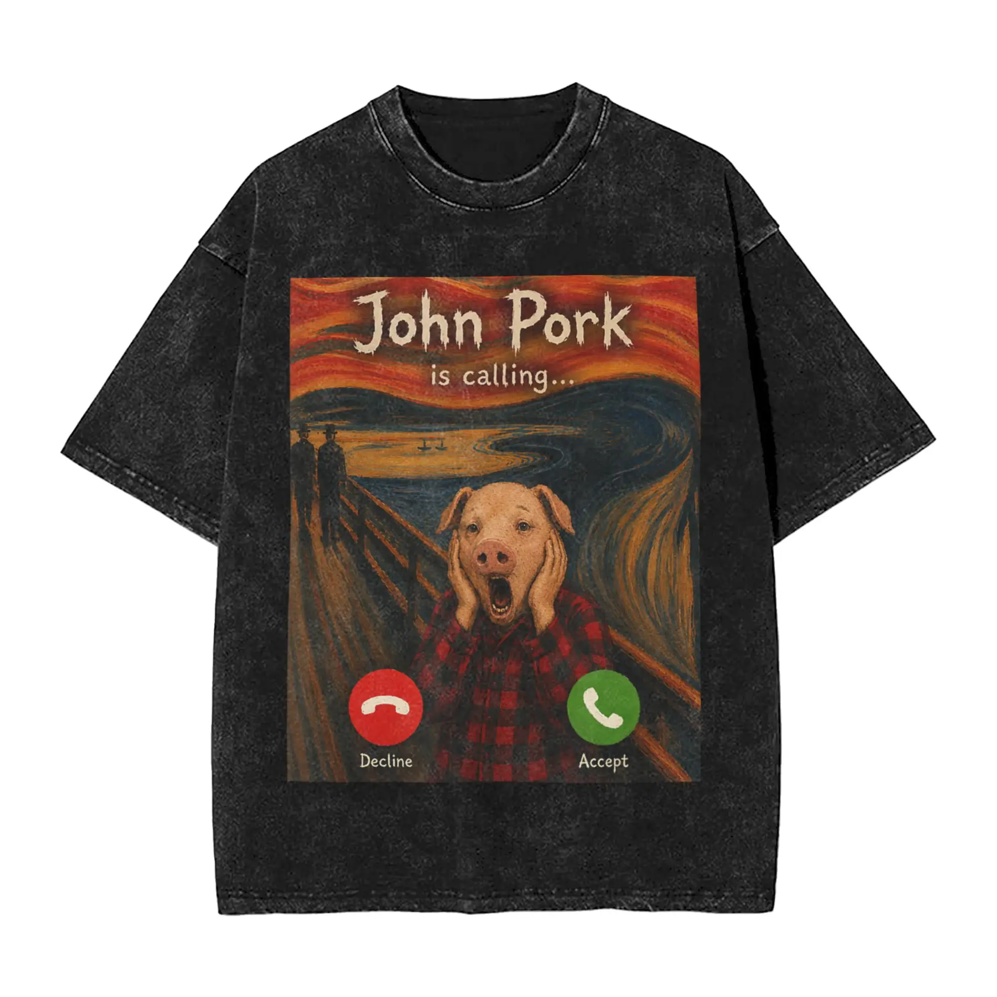 John Pork The Scream Edvard Munch Art Parody Funny Meme T-Shirt Summer Vintage T-Shirts Cotton Trendy Cool Tee Shirt For Couple