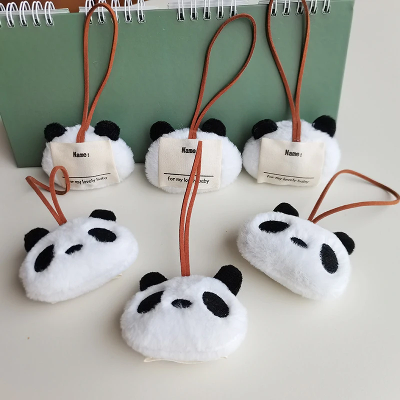 Kawaii Plush Panda Name Sticker Pendant Keychain Cartoon Animal Stuffed Doll Keyring Children\'s Anti-lost Name Tag