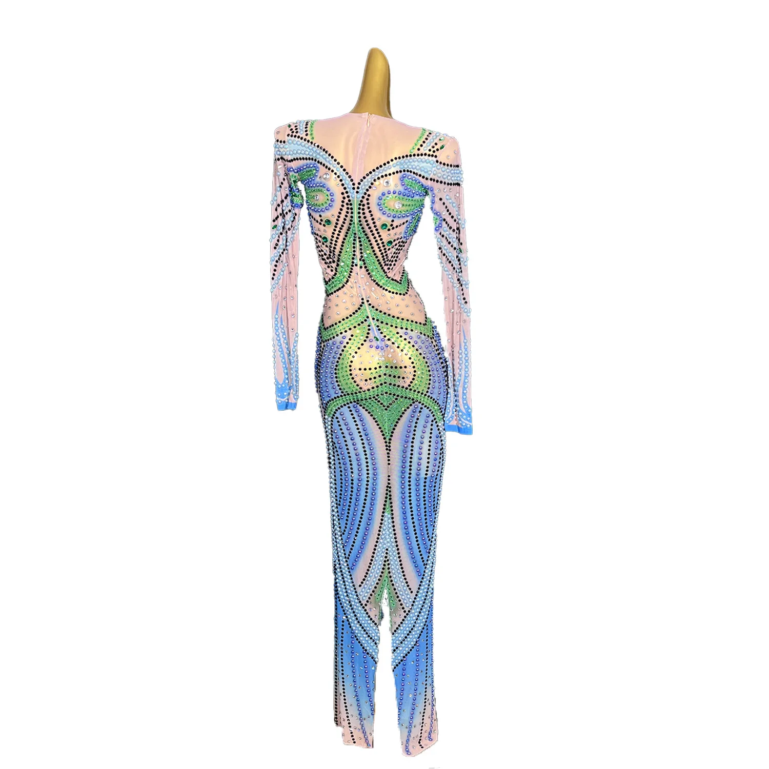 Zuma Elegant Women Evening Dress Colorful Rhinestone See Through Mesh Dress Wedding Banquet Birthday Christmas New Year Dress