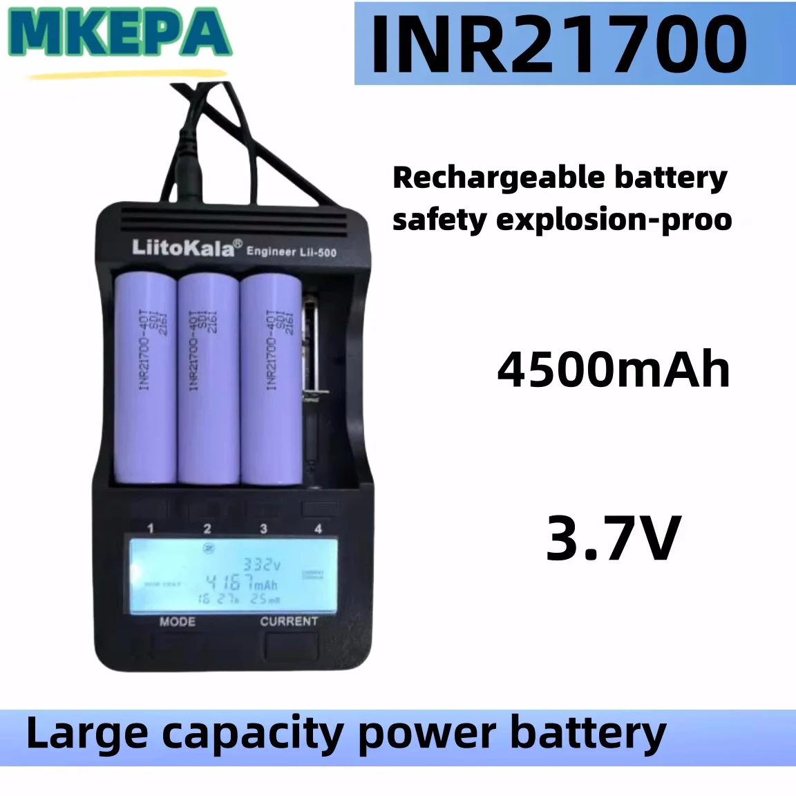 21700 Battery Rechargeable Battery 3.7V 4500mAh 50A Power Li-ion High Discharge Batteries for Electrical Tools Cycle charging