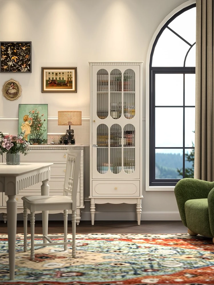 

Кремовый напольный боковой шкаф-витрина из массива дерева для вина, в американском стиле, для гостиной, настенный, для хранения и демонстрации, во французском стиле