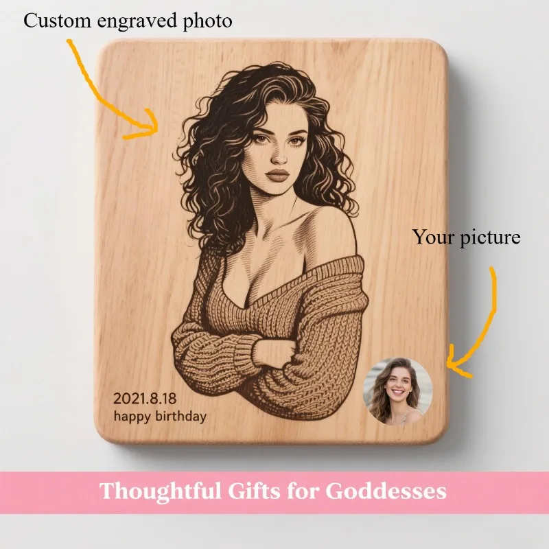 

Personalized Wood Photo Frame Art Engrave Custom Photo Printed on Wood Slice Text Logo Home Decor Mothers Day Anniversary Gift